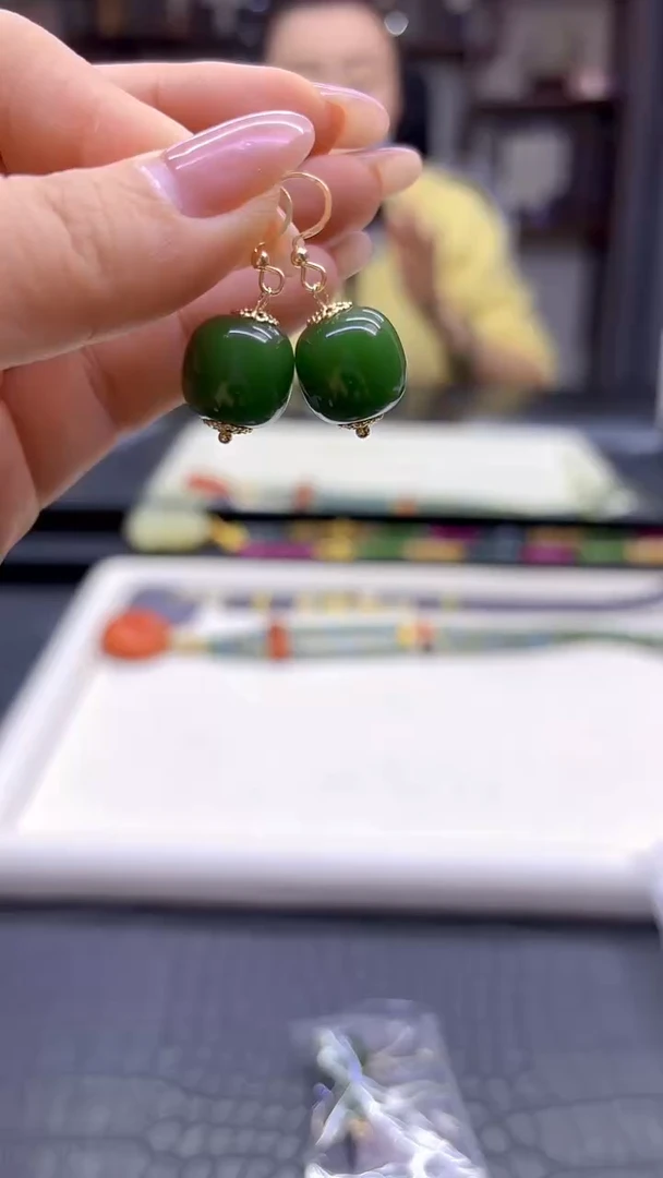 14K金镶嵌和田玉耳饰DIY款E760