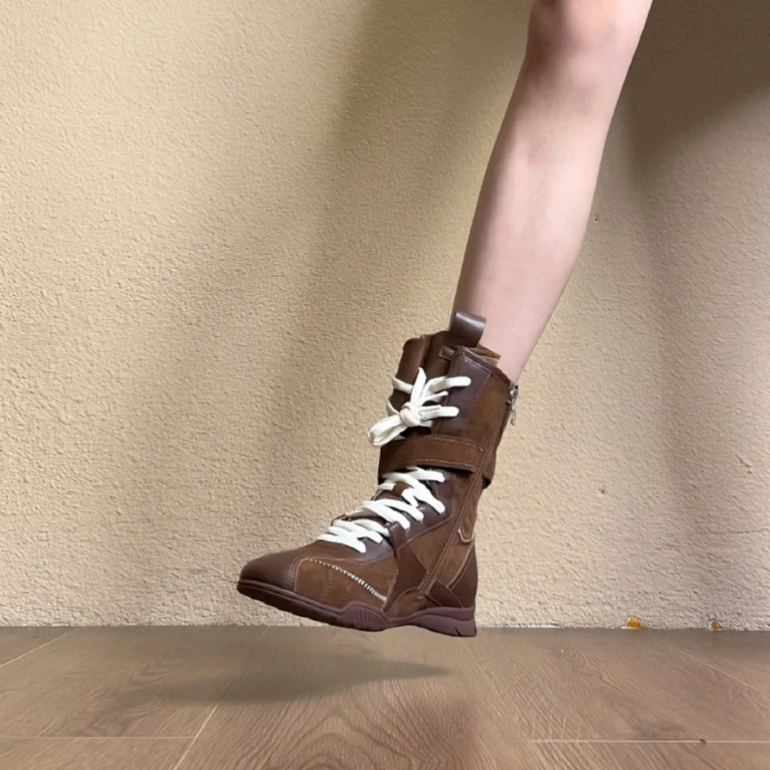 左樱先生·真皮复古内增高1/3CM德训马丁靴女休闲气质百搭运动短靴