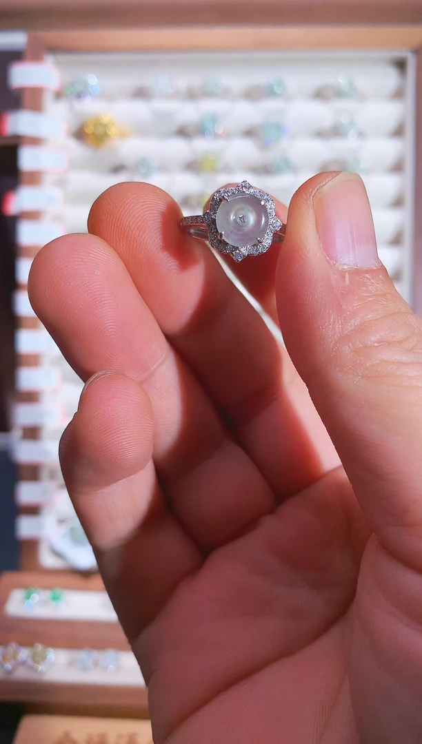 银S925镶嵌戒指翡翠S925银镶翡翠平安扣女饰品