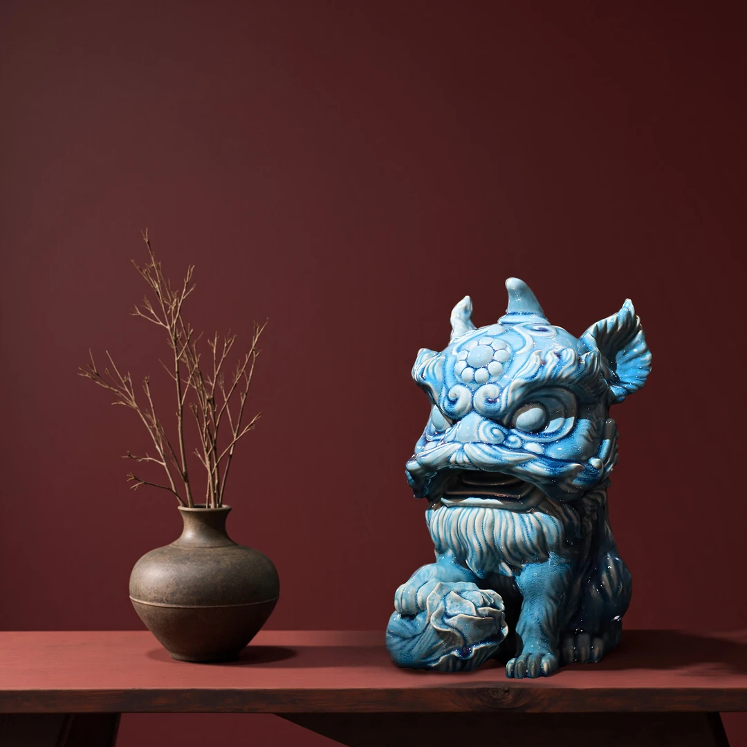 【33专属】非遗手工石湾陶中式陶瓷狮子瑞兽桌面装饰品玄关摆件