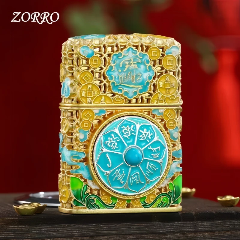 ZORRO煤油打火机如意算盘防风夜光珐琅浮雕创意男生礼物重甲机