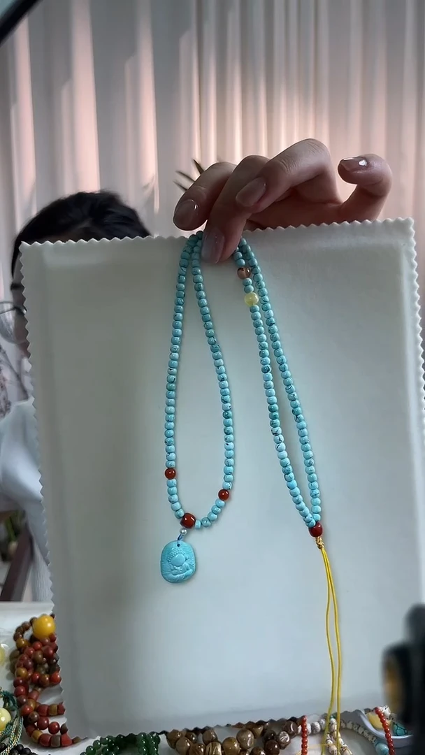 绿松石未镶嵌颈饰禾玺缘绿色石项链原创设计款