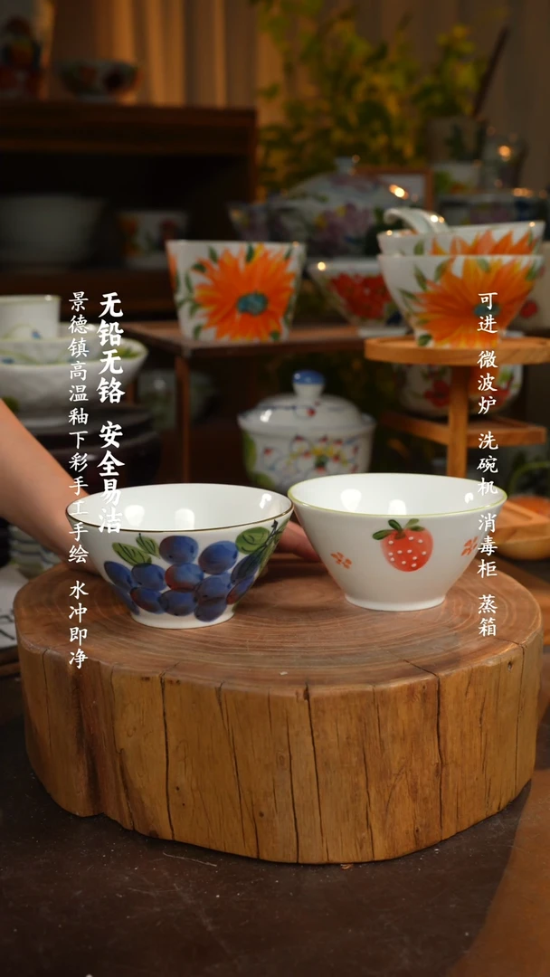 瓷2个景德镇高温瓷釉下瓷小斗笠