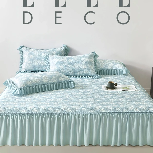 巴黎玫瑰凉感床裙凉席法式轻奢高档A类冰丝凉席家纺奢华床品罩床4