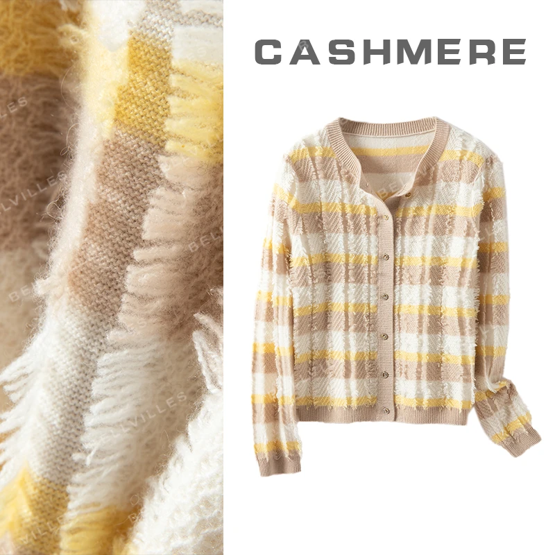 贝拉维拉【100%山羊绒】小香风气质外套羊绒衫新款秋冬设计师开衫