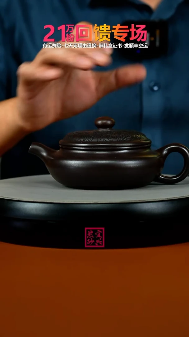 茶壶紫砂李传荣赤龙血砂双龙戏珠扁腹280cc
