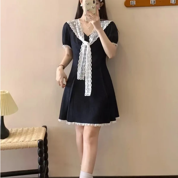 小鑫【蔓延法式】大码女装微胖妹妹法式蕾丝披肩搭公主风连衣裙