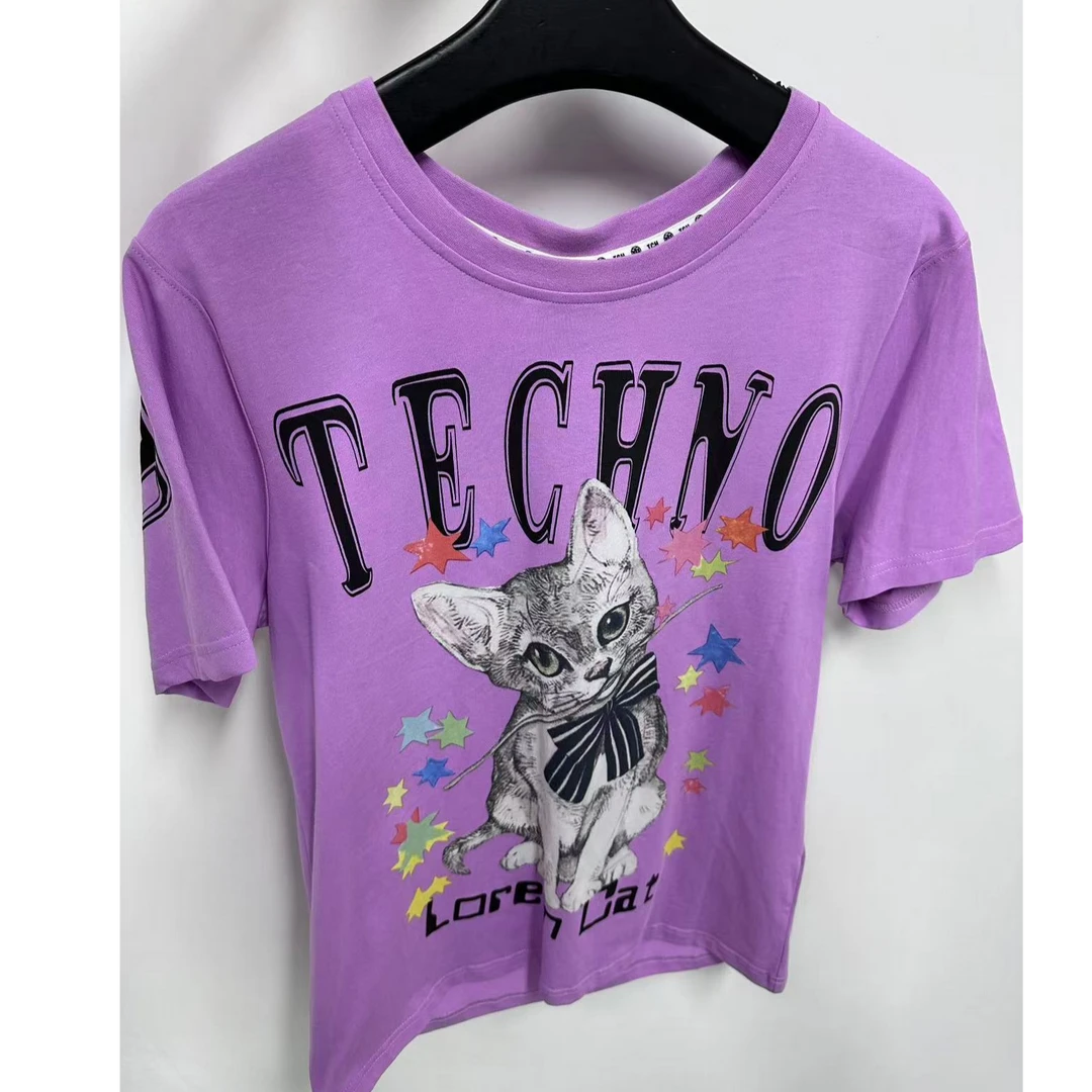 DC时尚潮流紫色小猫T恤上衣