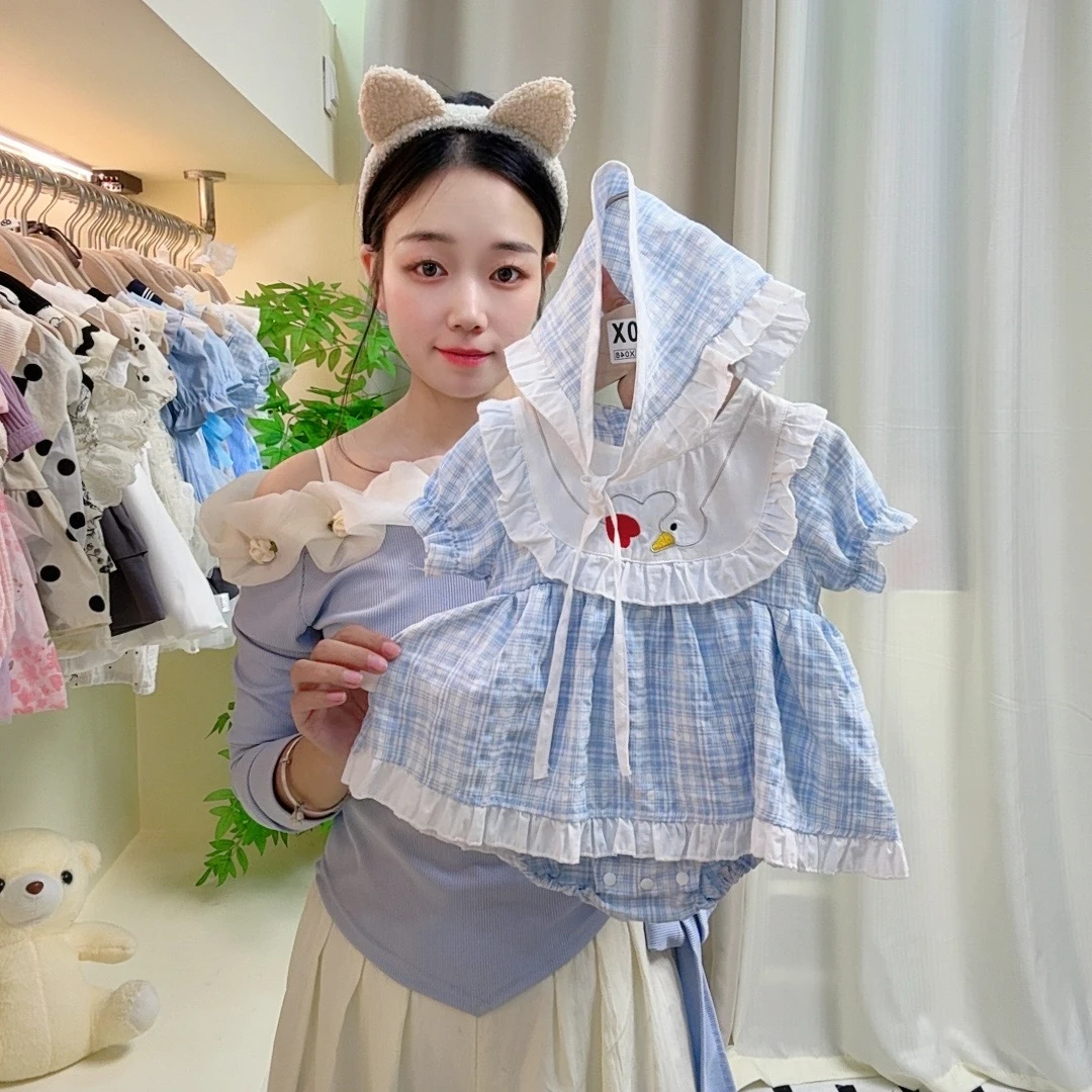 新款夏季蓝色泡泡袖公主爱心裙宝宝洋气夏款百搭