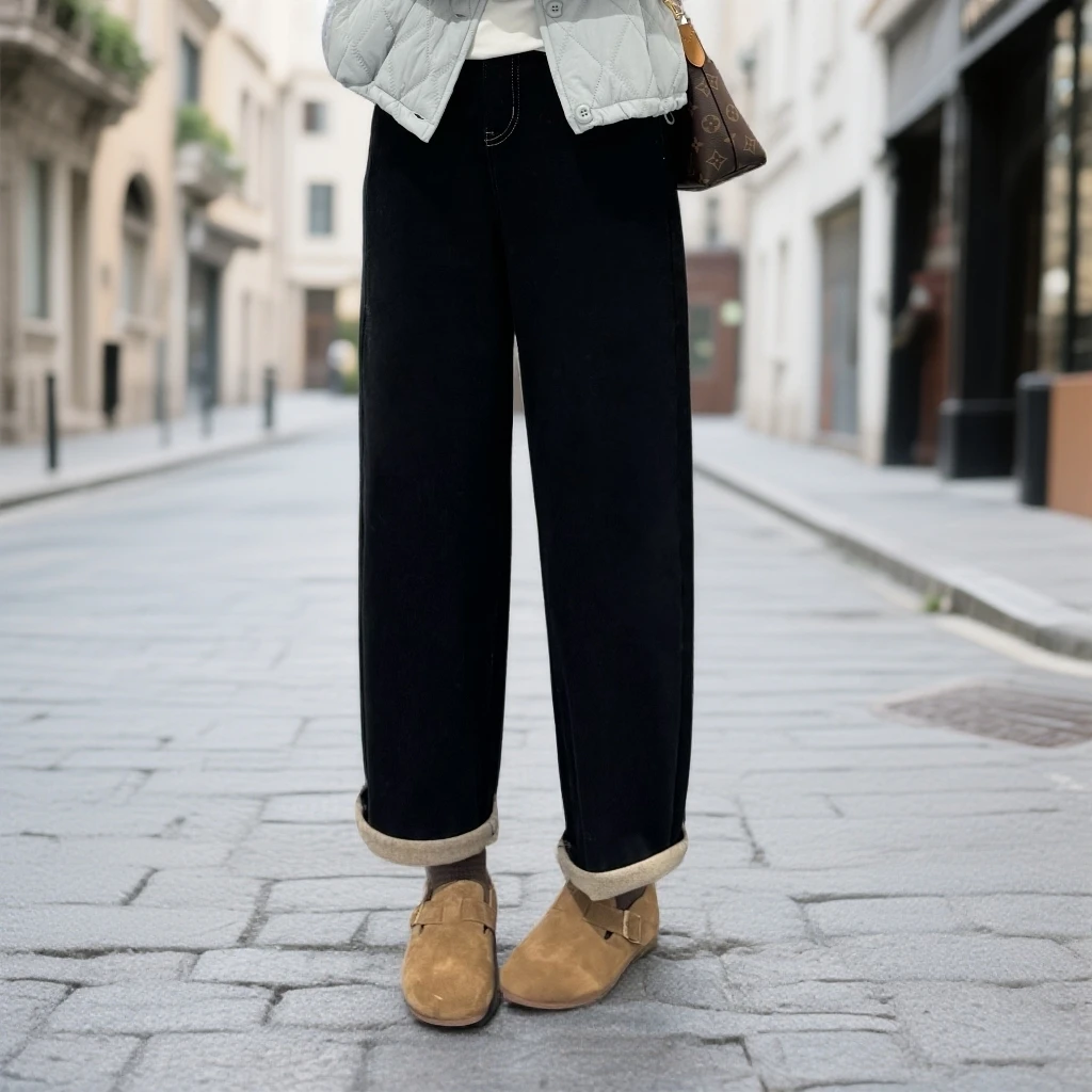 宿慕SUMU薄绒显瘦韩系奶奶裤2025新款秋冬休闲牛仔裤九分裤33008