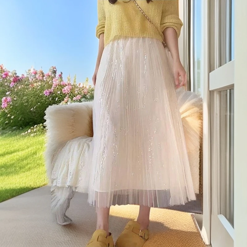 夏季新款时尚网纱半身裙气质洋气百搭显瘦中长款仙女裙高腰爆款裙