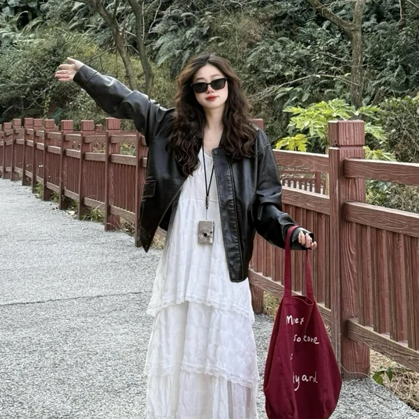 短款黑色皮衣外套女2025年春秋新款酷飒风小个子爆款机车气质复古