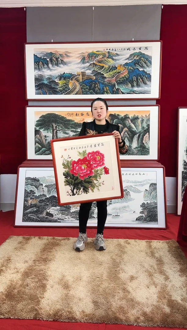 国画手绘牡丹63*63尺寸