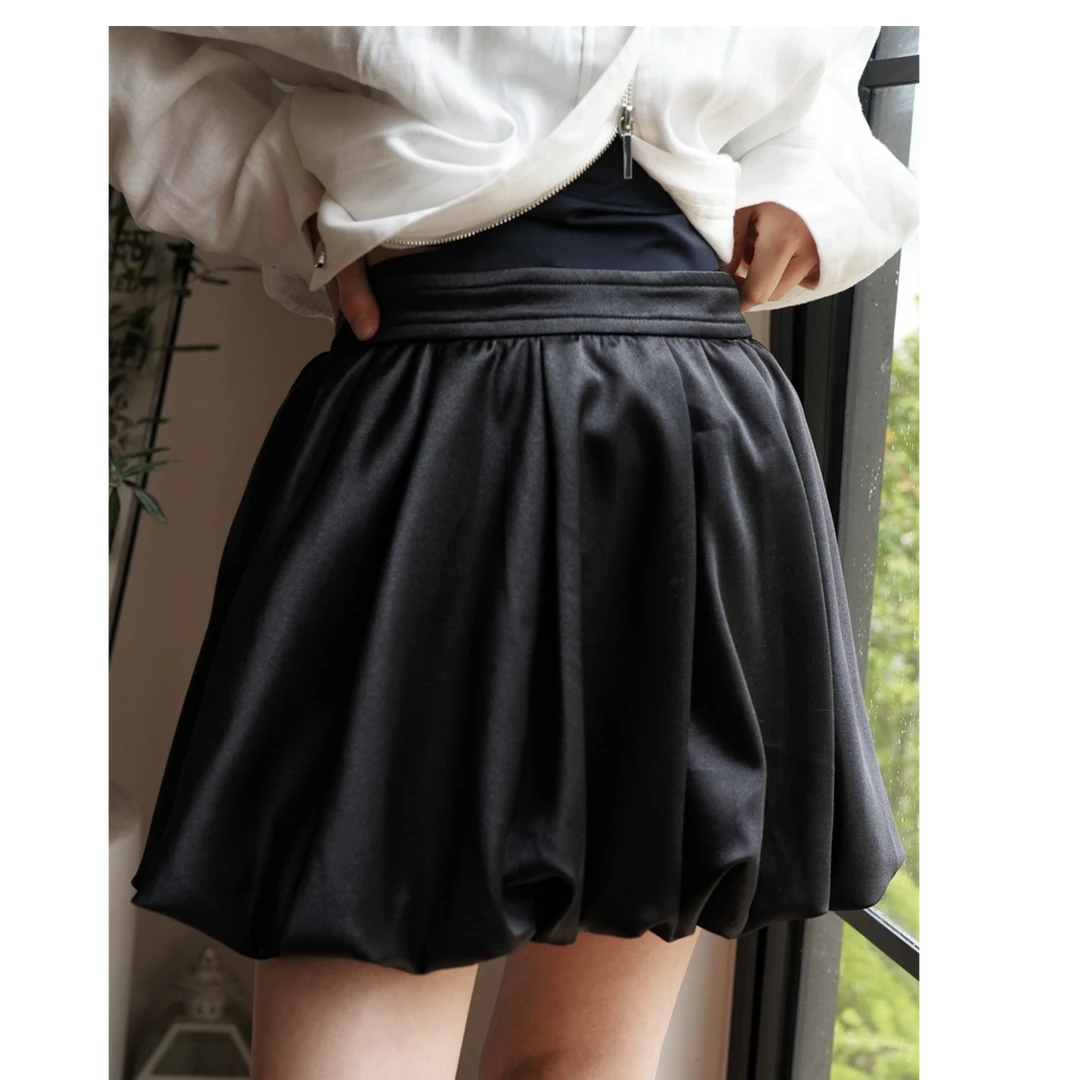 POPULARYW【小醺日记】Z·R上品屋 赫本风高级感亮面纯色花苞裙