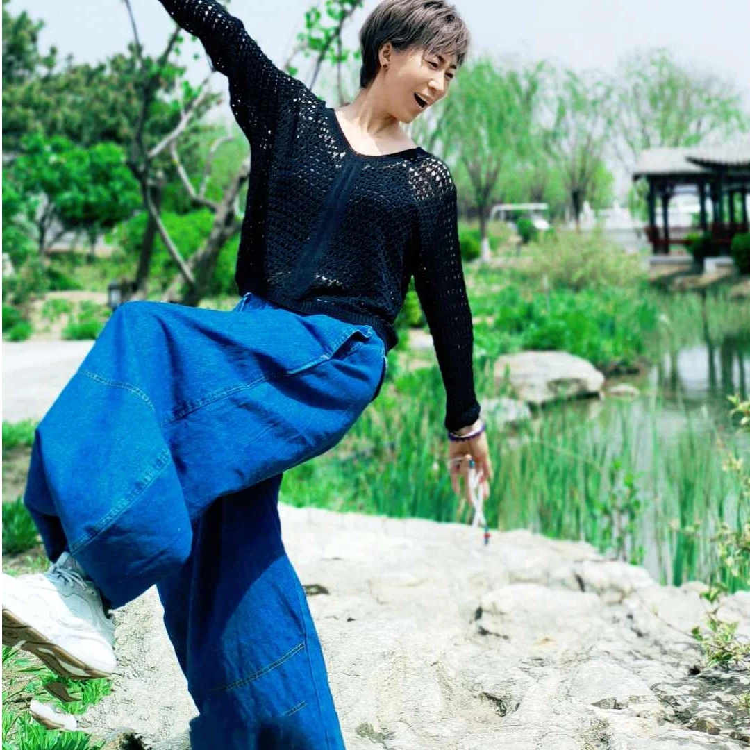 休闲宽松阔腿灯笼男女同款牛仔裤