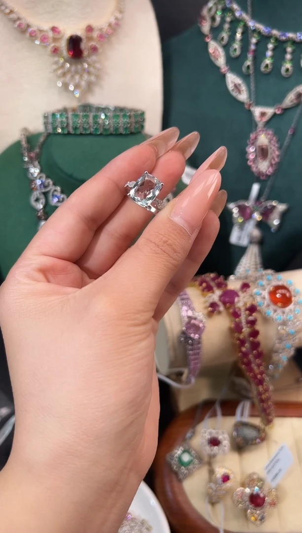 银S925镶嵌戒圈海蓝宝石戒指