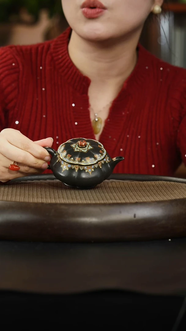 茶壶紫砂48 珐琅彩 朱泥还原烧 宝象如意纹