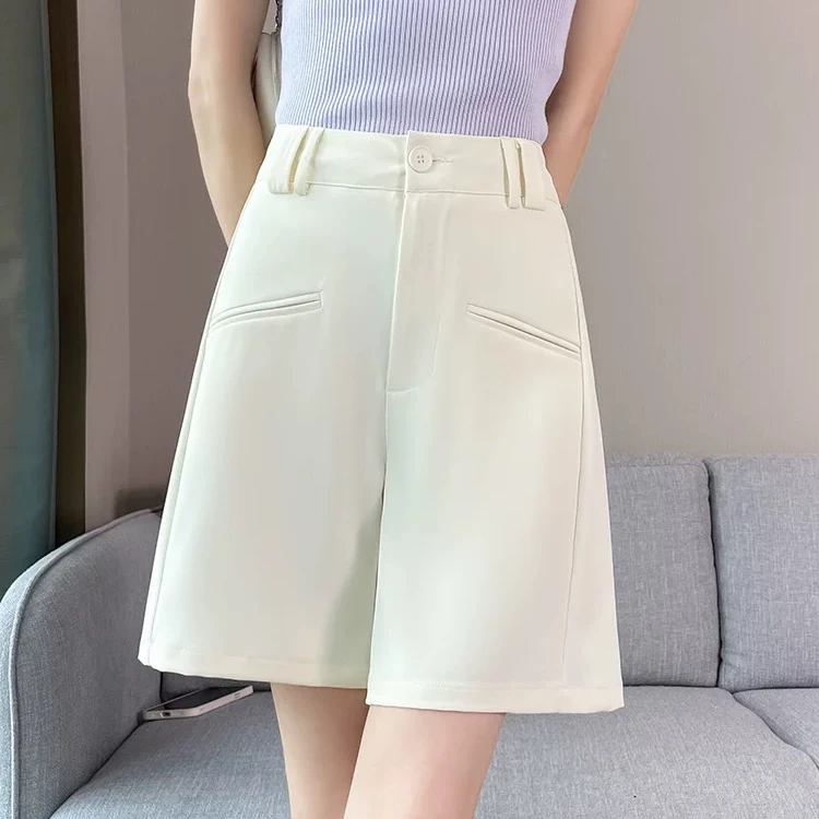 冰丝西装短裤女夏季2025新款薄款高腰a字阔腿裤宽松休闲显瘦中裤