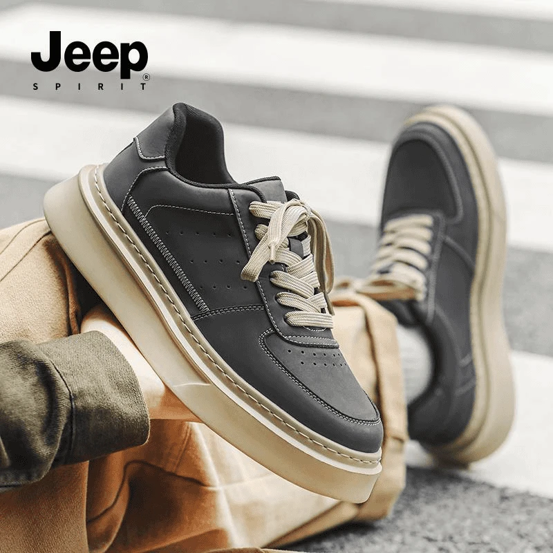 Jeep spirit吉普复古板鞋时尚软底鞋防滑耐磨休闲鞋增高轻便男鞋