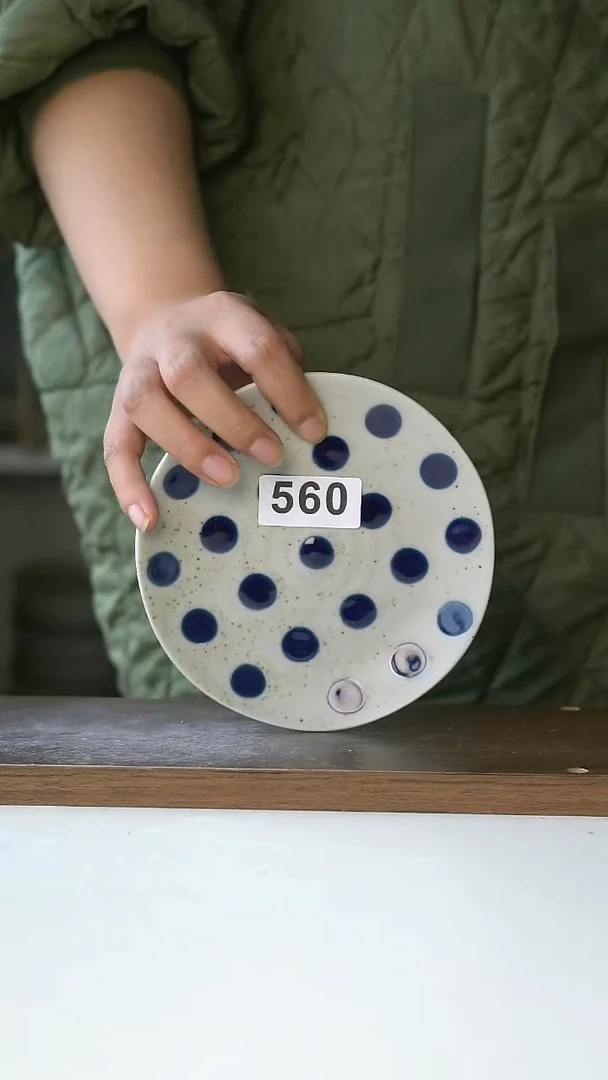 陶瓷560手绘蓝宝石甜品盘14cm@7-10@瑕疵