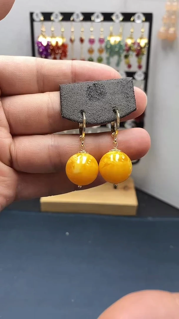 【闪购商品】蜜蜡耳饰银S925镀金镶嵌尺寸16mm耳扣06