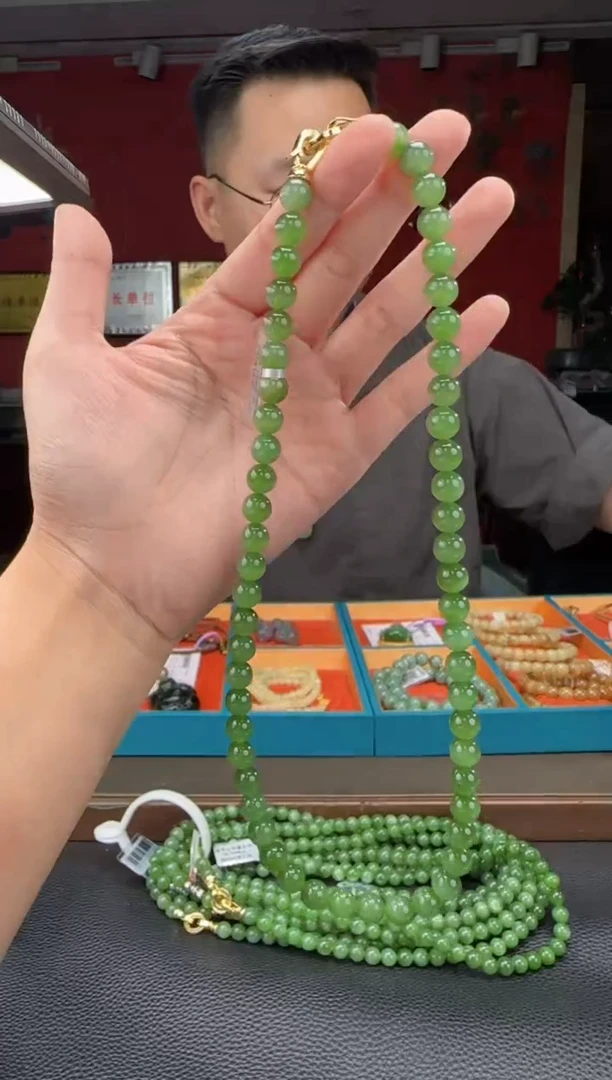 和田玉未镶嵌颈饰碧玉猫阳绿妈妈链卡8