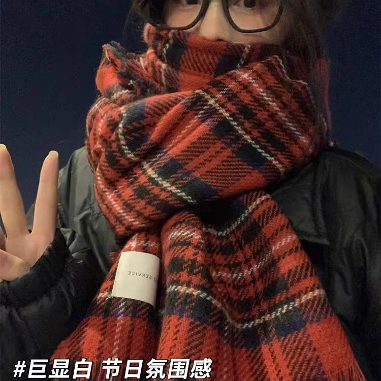 （开鑫专属)圣诞元素红围巾秋冬加绒保暖围脖女生围巾个性围脖