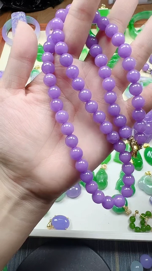 颈饰未镶嵌翡翠8mm紫妈妈连