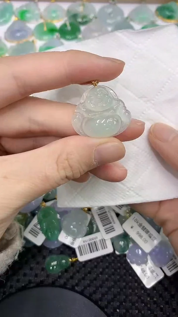 颈饰18K金镶嵌翡翠a货支持复检百元以上9元证书费自理