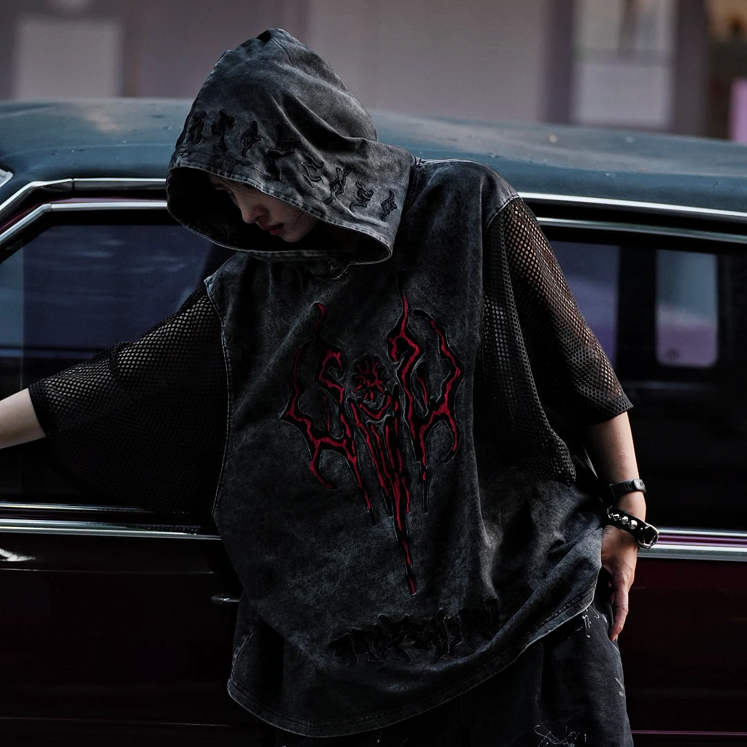 XLUN【天火尊者】重磅刺绣短袖 拼接宽松不规则男女款