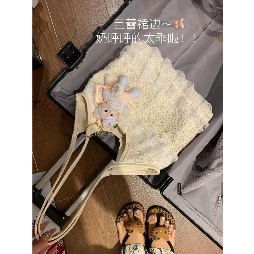 小众托特包夏季休闲度假仙气蕾丝网纱腋下单肩包女包大容量通勤包