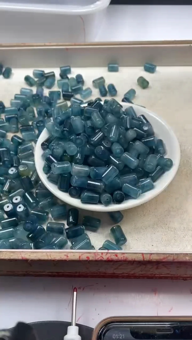 【闪购商品】玛瑙/玉髓颈饰未镶嵌w2226蓝水飘花管珠12*8mm*20