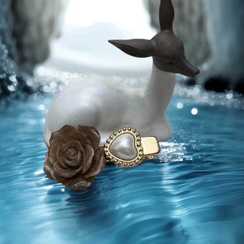 韩国欧尼最新发夹，玫瑰花跟珍珠的搭配手工气质白色百搭复古法式