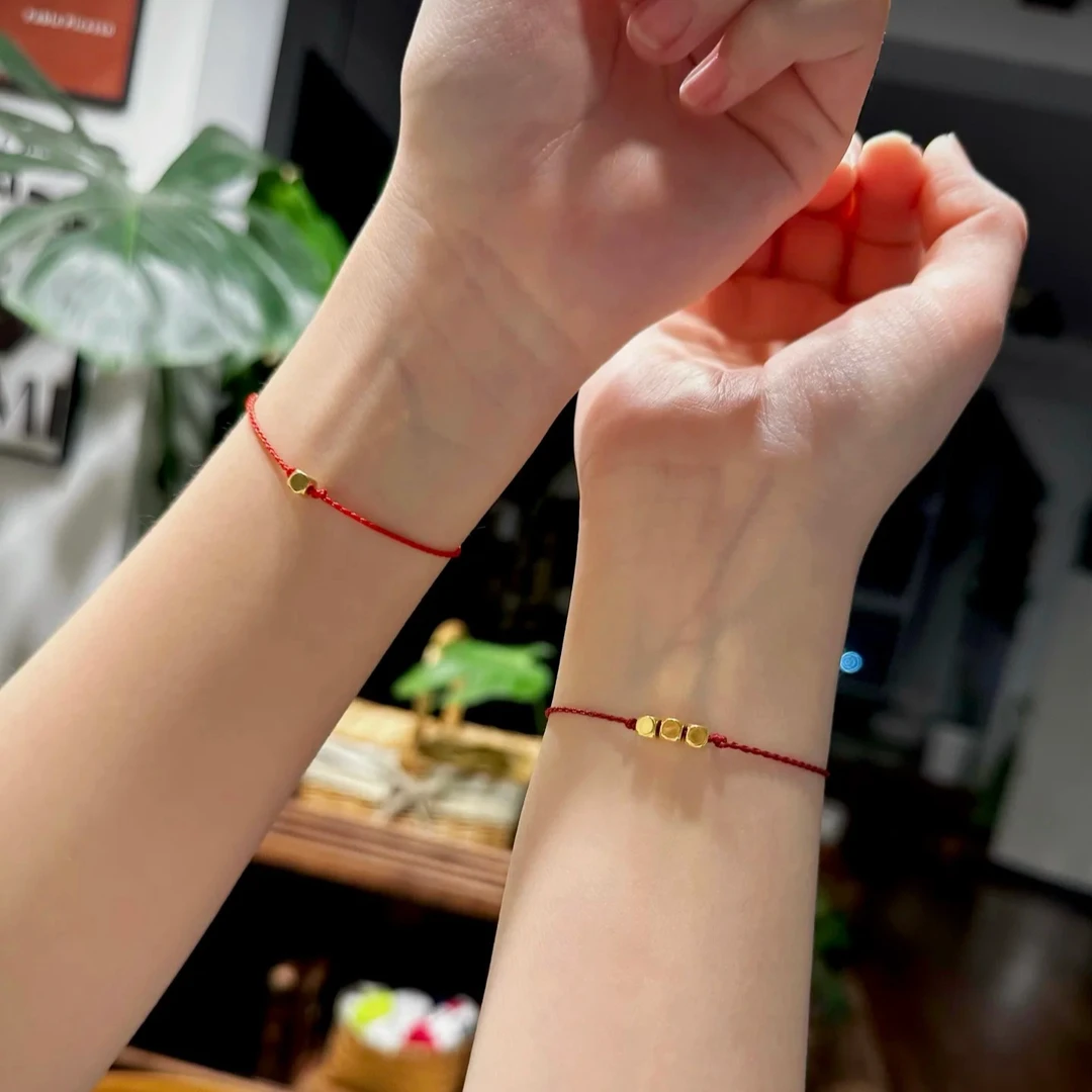 足金小方糖可手工编绳简约时尚百搭可调节