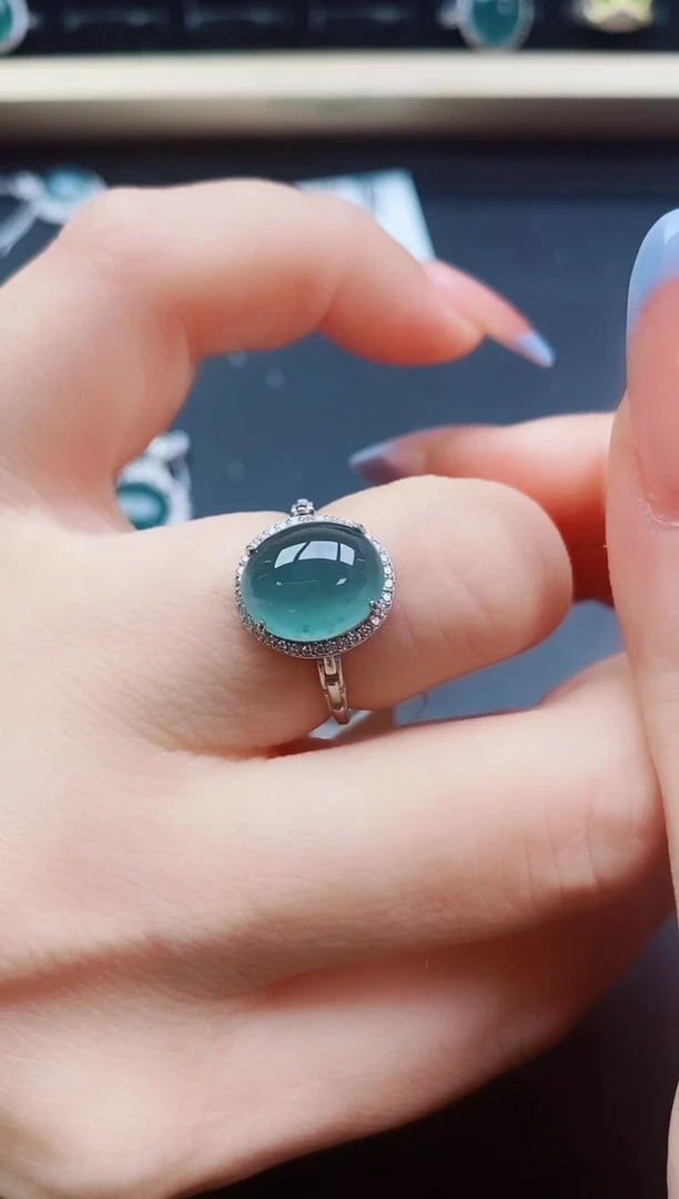 翡翠戒指银S925镶嵌12