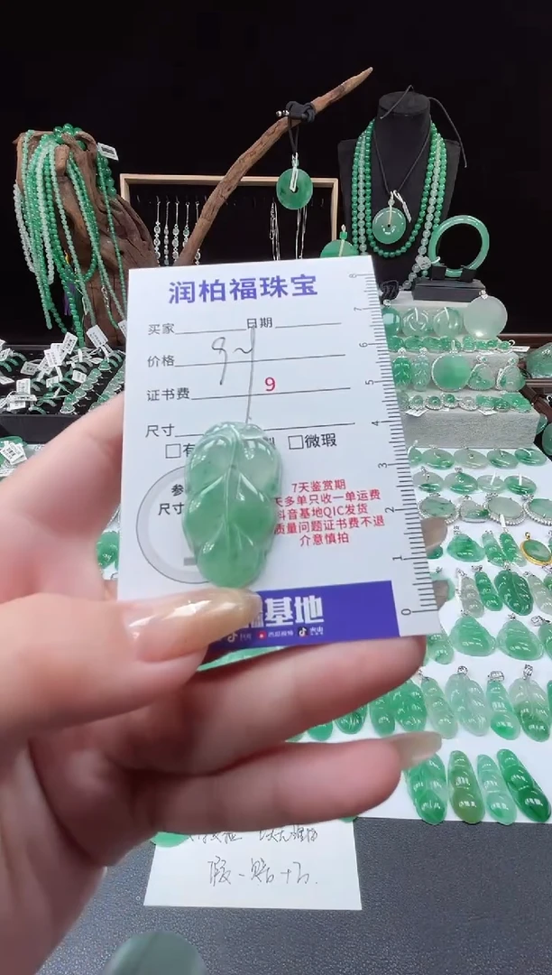吊坠(赠链)未镶嵌石英质玉（非洲翠）21.10叶子