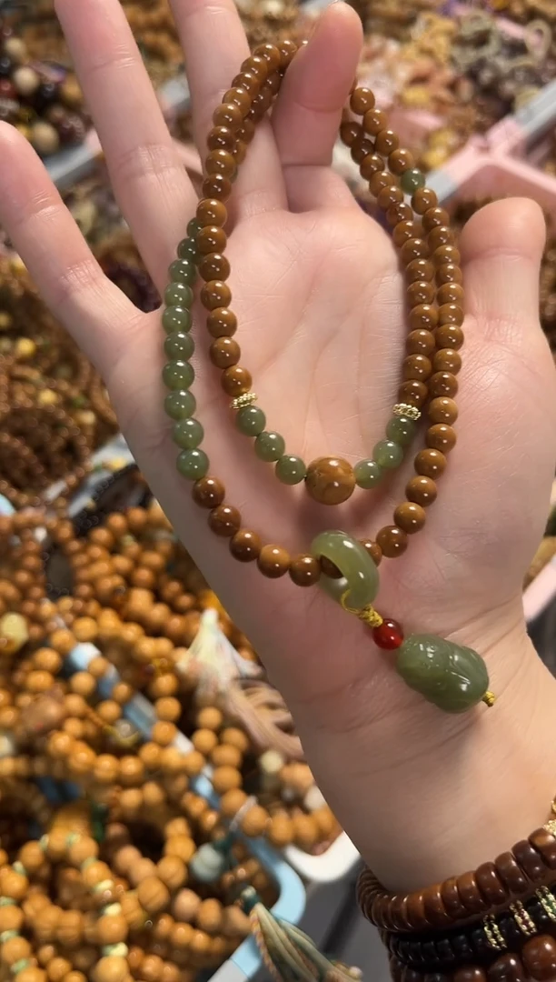 项链未镶嵌和田玉库克圆珠6mm搭配和田玉貔貅项链