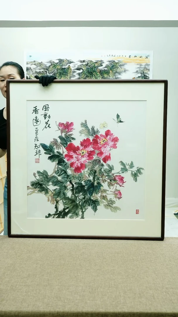 国画嘉*88*88知非手绘花鸟带框