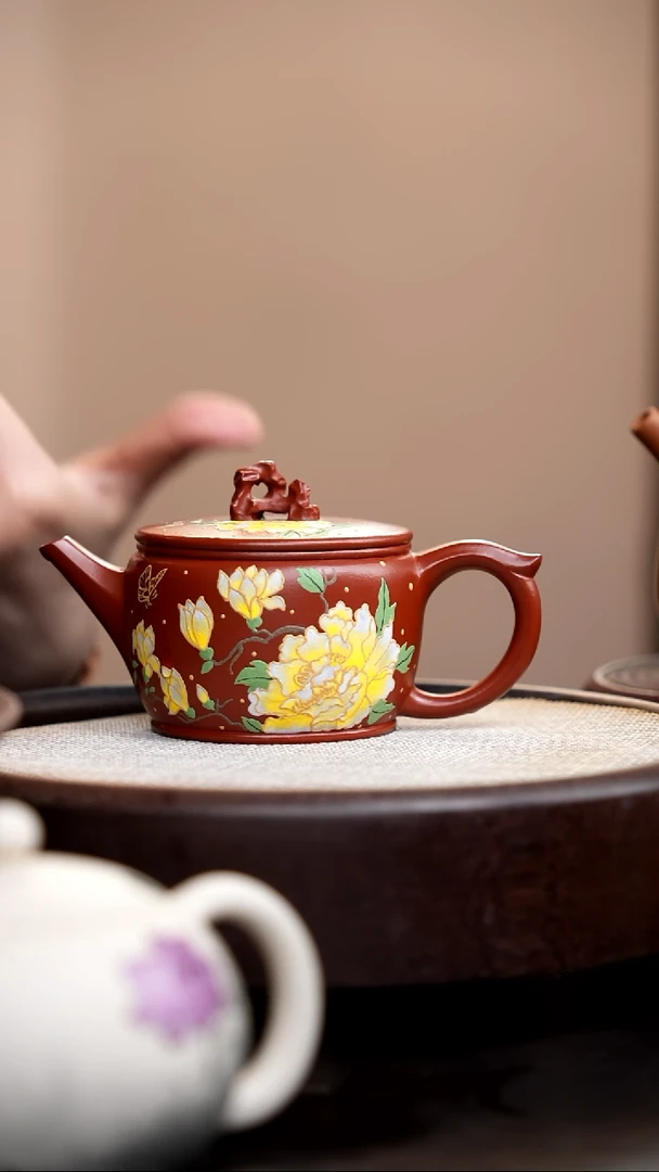 茶壶紫砂朱泥太湖石汉瓦金丝牡丹
