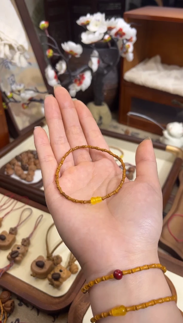 手串桃核【桃缘行】竹节「黄色葫芦」桃木桃核辟、挡、驱、护 备注手围