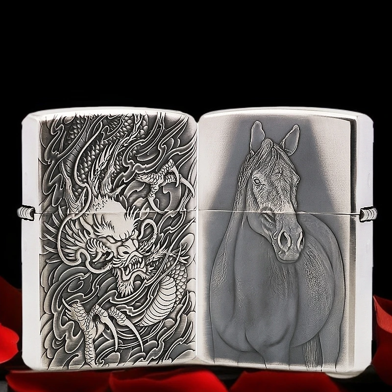 【鬼王老师】定制925银机3D浮雕龙马精神煤油防风打火机