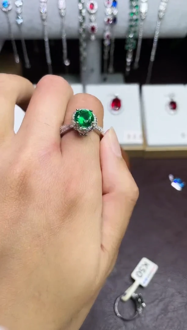 合金合成钻石绿宝戒指