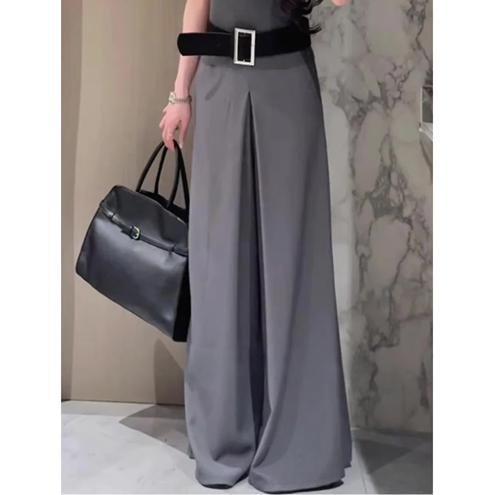 高级感灰色垂坠感西装裤女早秋新款气质高腰显瘦休闲阔腿拖地裤