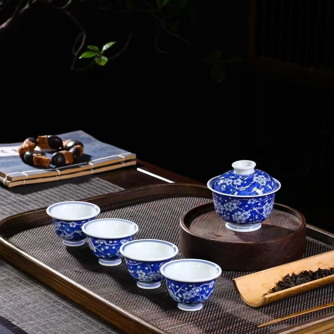 景德镇纯手工手绘功夫茶精品小套组一整套冰梅陶瓷青花青花瓷