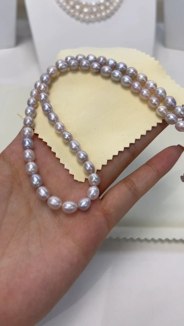 淡水珍珠银S925镶嵌颈饰无核彩米珠项链