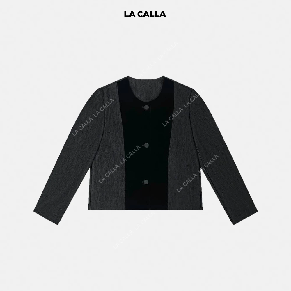 LA CALLA拼色外套黑色新款设计感撞色简约外套YY1890