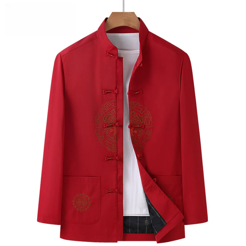 中老年男士春秋新款中国风外套爸爸喜庆宴会服装中式立领爷爷唐装