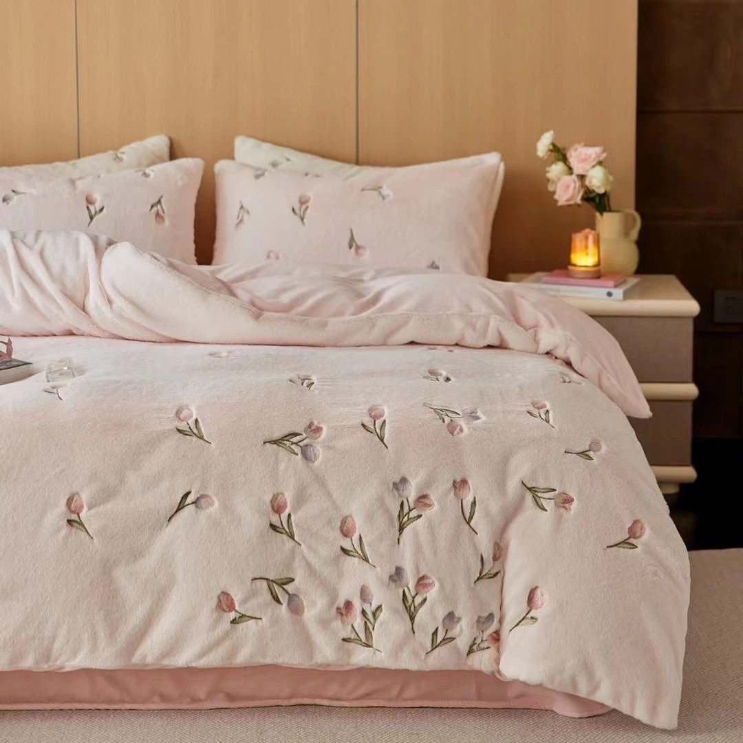 正品！秋冬工艺款轻奢加厚牛奶绒四件套-墨菲花园