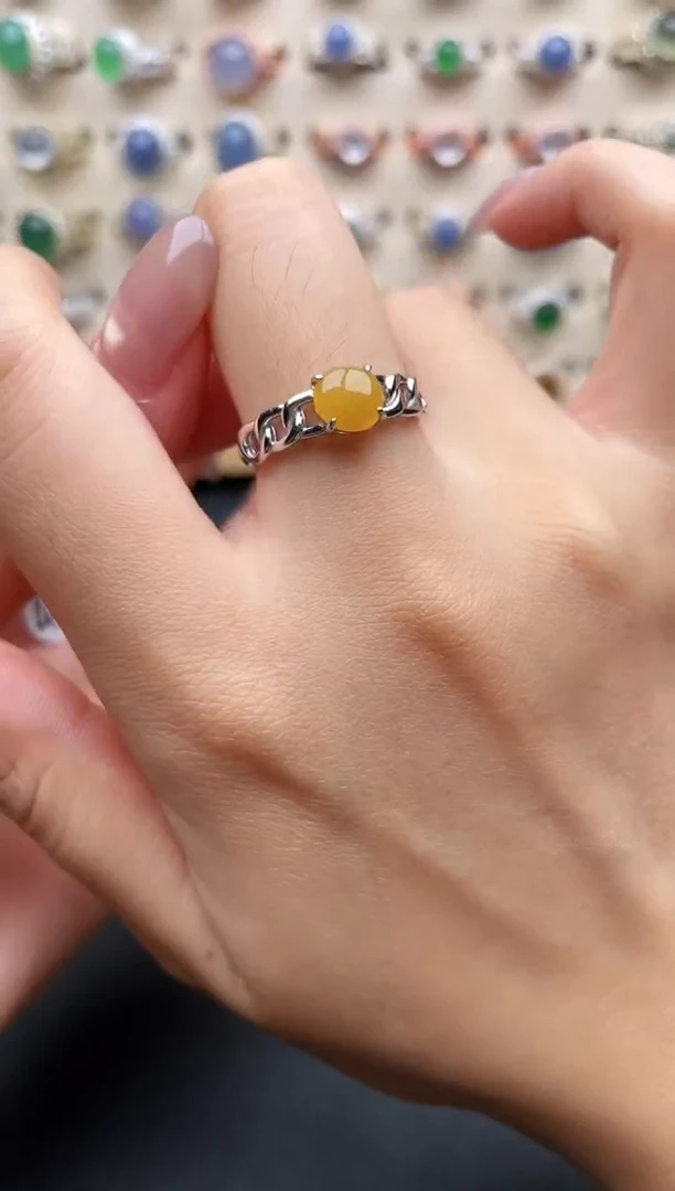 银S925镶嵌戒指翡翠一物一证一礼盒