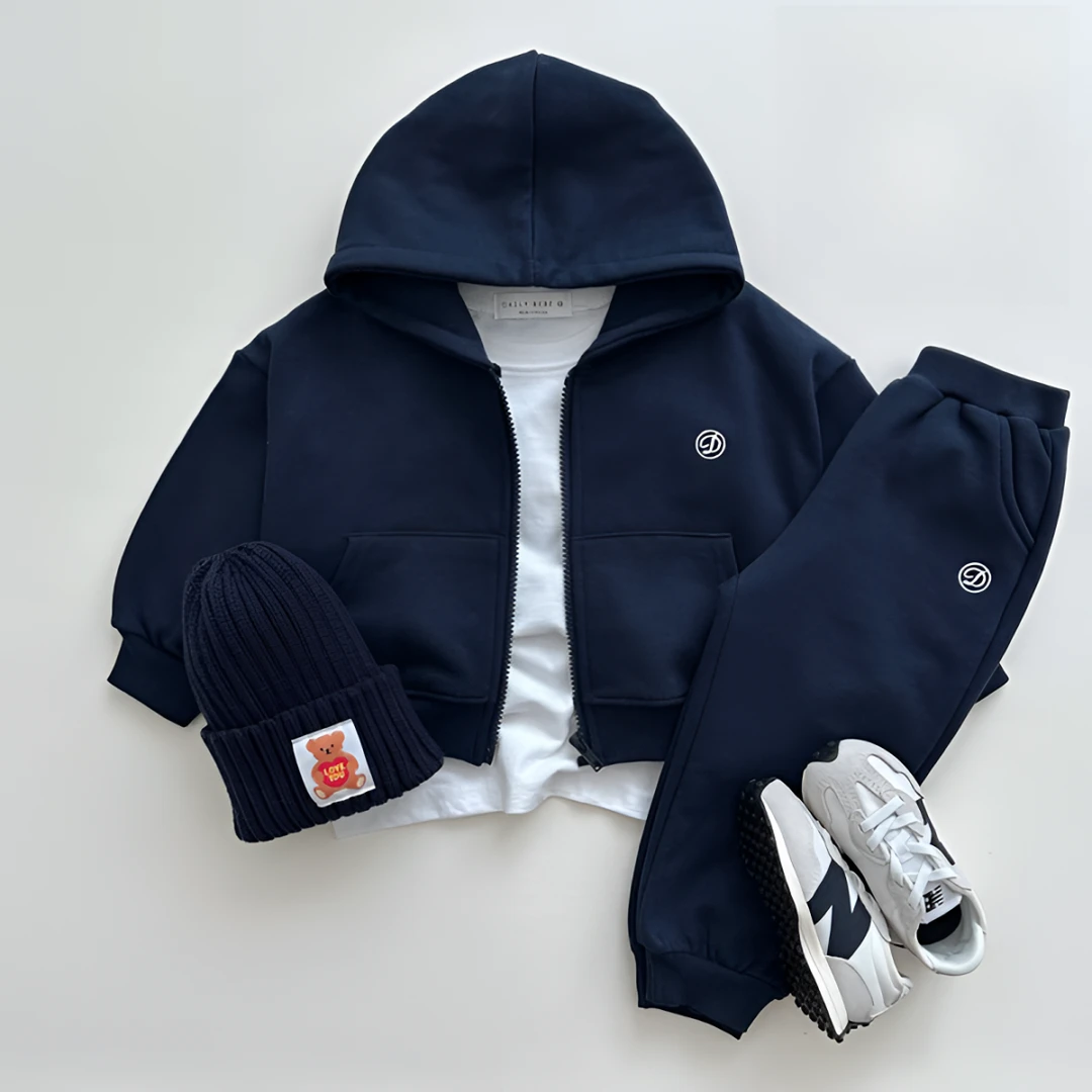 男童秋装套装新品韩国卫衣套装男宝宝秋装中小童拉链开衫连帽两件